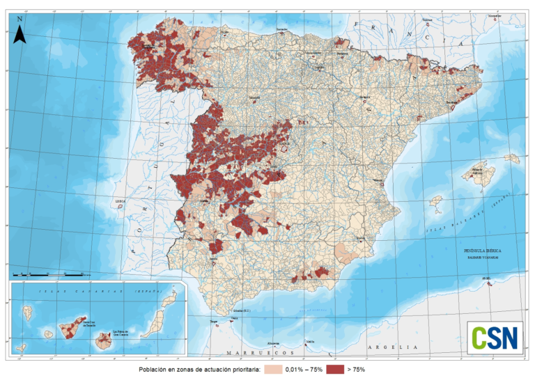 Mapa de zonificación por municipios del gas radón